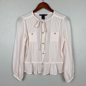Marc Jacobs Blouse Light Pink Pleated Tie Neck Button Front Shirt Top Women's 6